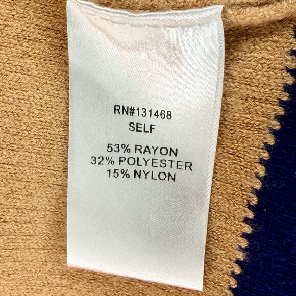 Avara Mock Neck Knit Sweater Top Tan with Navy Border Size M Medium EUC! - Picture 5 of 6